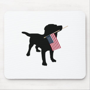 Black Lab Dog Holding July 4th Patriotic Usa Flag Mouse Pad