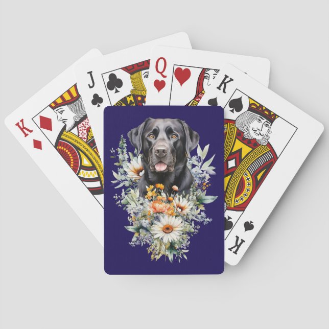 Black Lab Dog in Wildflowers Playing Cards (Back)