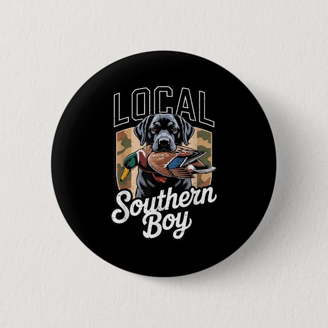 Black Lab Dog Local Southern Boy Camo Duck Hunting 2 Inch Round Button (Front)