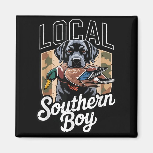 Black Lab Dog Local Southern Boy Camo Duck Hunting Magnet (Front)