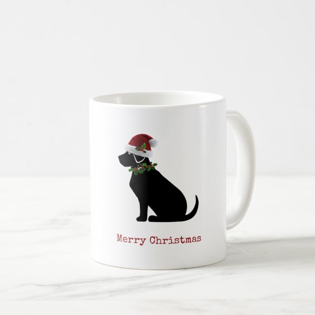 Black Lab Dog Merry Christmas Santa Hat Holly Fun Coffee Mug (Front Right)