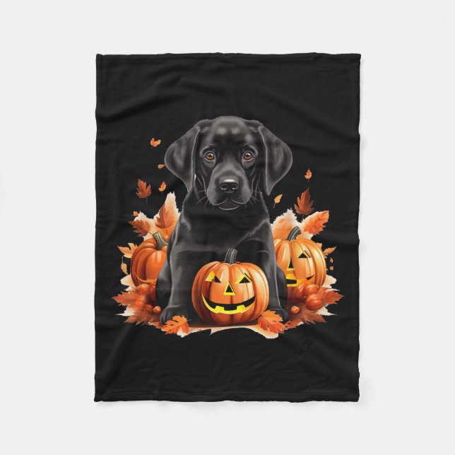Black Lab Dog Mom Dad Halloween Fall Funny Fleece Blanket (Front)