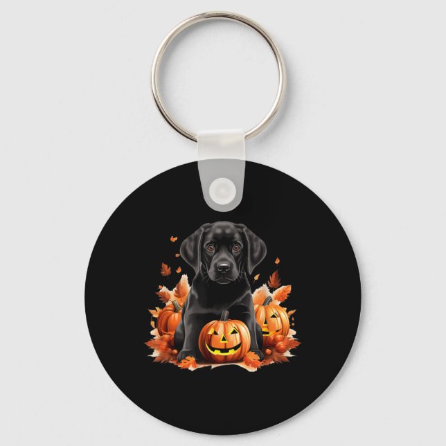 Black Lab Dog Mom Dad Halloween Fall Funny Keychain (Front)