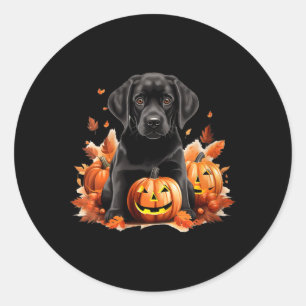 Black Lab Dog Mom Dad Halloween Fall Funny V-Neck Classic Round Sticker