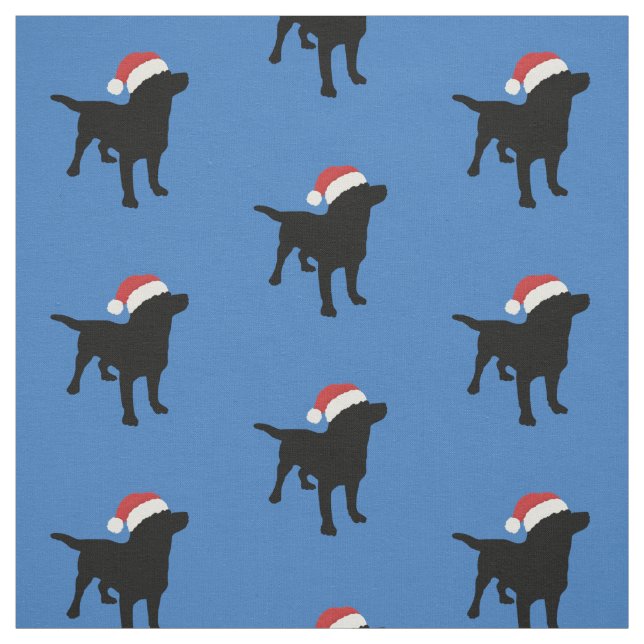 Black Lab Dog wearing Santa Christmas Hat Fabric (Swatch)