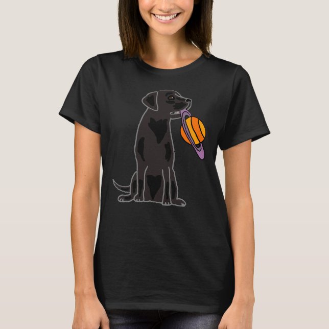 Black Lab Dog With Saturn Frisbee T-Shirt (Front)