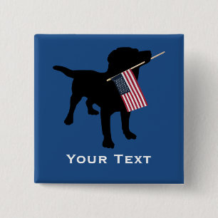 Black Lab Dog with USA American Flag, 4th of July 2 Inch Square Button