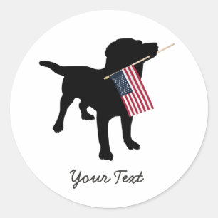 Black Lab Dog with USA American Flag, 4th of July Classic Round Sticker