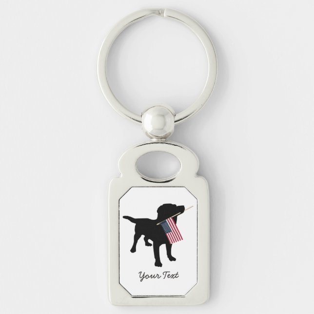 Black Lab Dog with USA American Flag, 4th of July Keychain (Front)