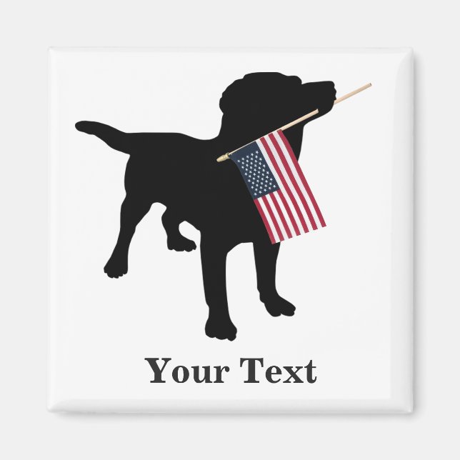 Black Lab Dog with USA American Flag, 4th of July Magnet (Front)