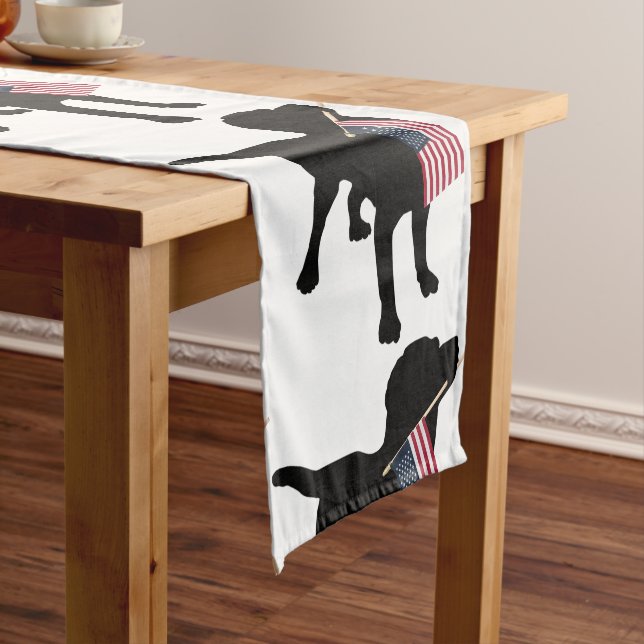 Black Lab Dog with USA American Flag, 4th of July Short Table Runner (In Situ)