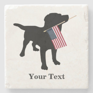 Black Lab Dog with USA American Flag, 4th of July Stone Coaster