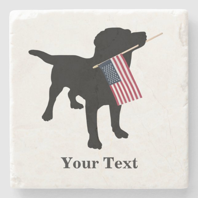 Black Lab Dog with USA American Flag, 4th of July Stone Coaster (Front)