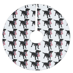 Black Lab Dog with USA American Flag, Christmas Brushed Polyester Tree Skirt