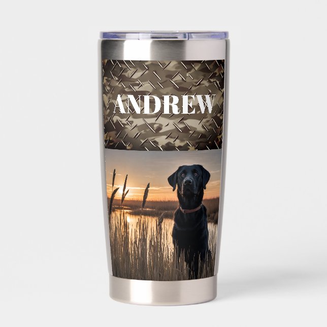 Black Lab Duck Hunting Marsh Camo Outdoors Dog Insulated Tumbler (Front)