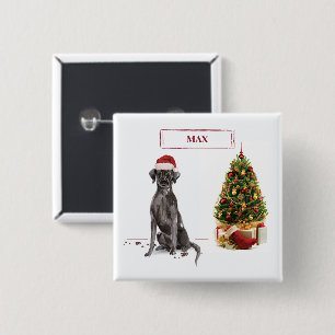 Black Lab Funny Christmas Dog and Tree 2 Inch Square Button