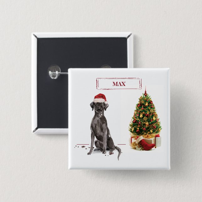 Black Lab Funny Christmas Dog and Tree 2 Inch Square Button (Front & Back)