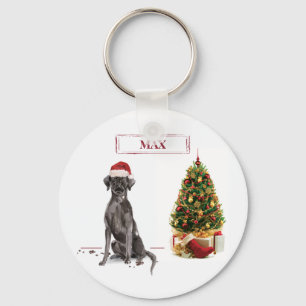 Black Lab Funny Christmas Dog and Tree Keychain
