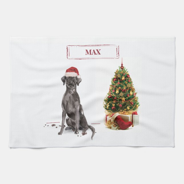 Black Lab Funny Christmas Dog and Tree Kitchen Towel (Horizontal)