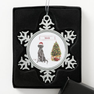 Black Lab Funny Christmas Dog and Tree Snowflake Pewter Christmas Ornament