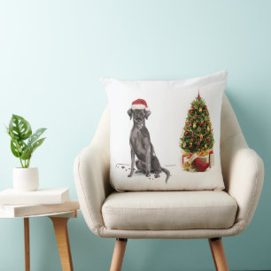 Black Lab Funny Christmas Dog and Tree Throw Pillow