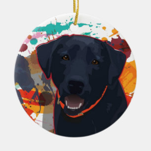 Black Lab Graphic Portrait with splattered paint Ceramic Ornament