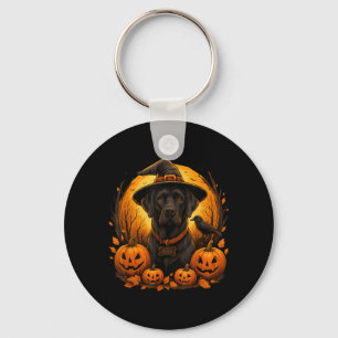 Black Lab Halloween Witch Hat Labrador Dog Pumpkin Keychain