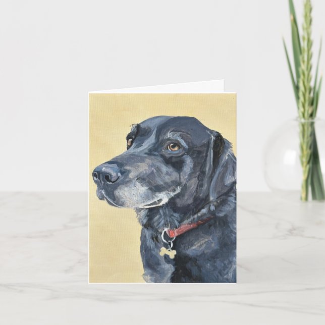 Black Lab Hand-Painted on Canvas Note Card (Front)