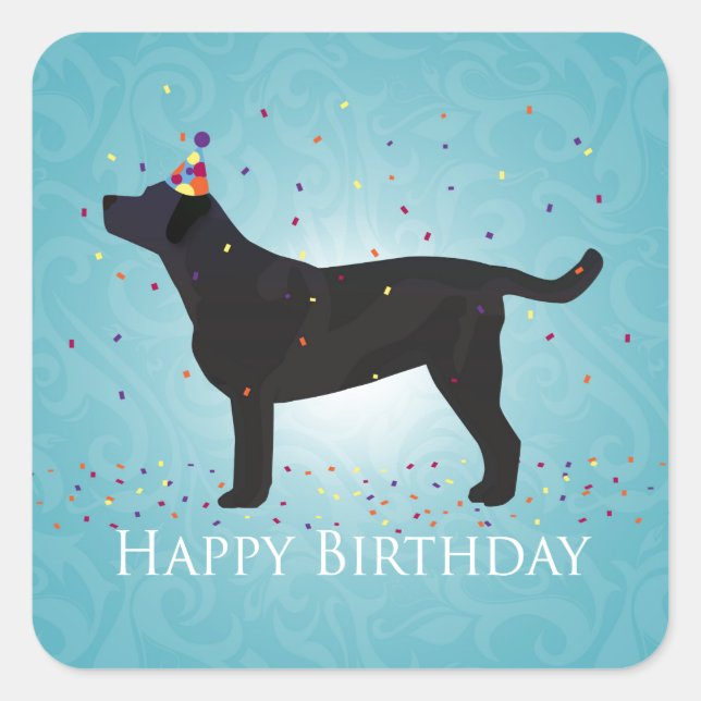 Black Lab Happy Birthday Design Square Sticker (Front)