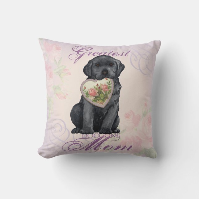 Black Lab Heart Mom Throw Pillow (Front)