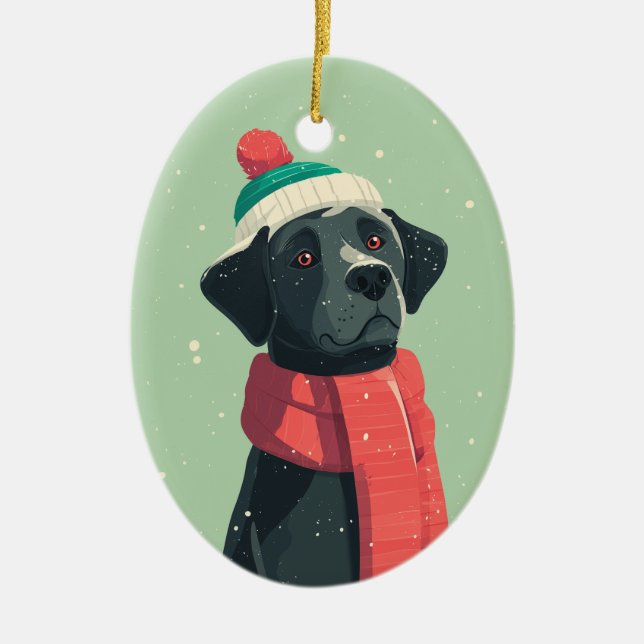 Black Lab Holiday Keepsake Ceramic Ornament (Front)