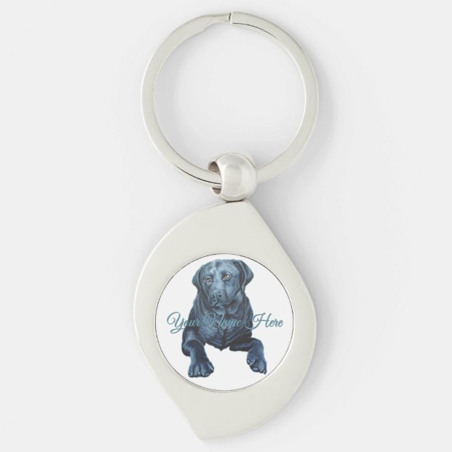 Black Lab Keychain Blue Dog Personalized Keychain (Front)