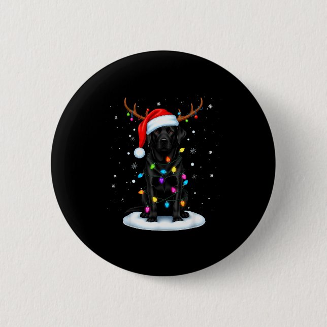 Black Lab Labrador Christmas Dog Reindeer Lights P 2 Inch Round Button (Front)