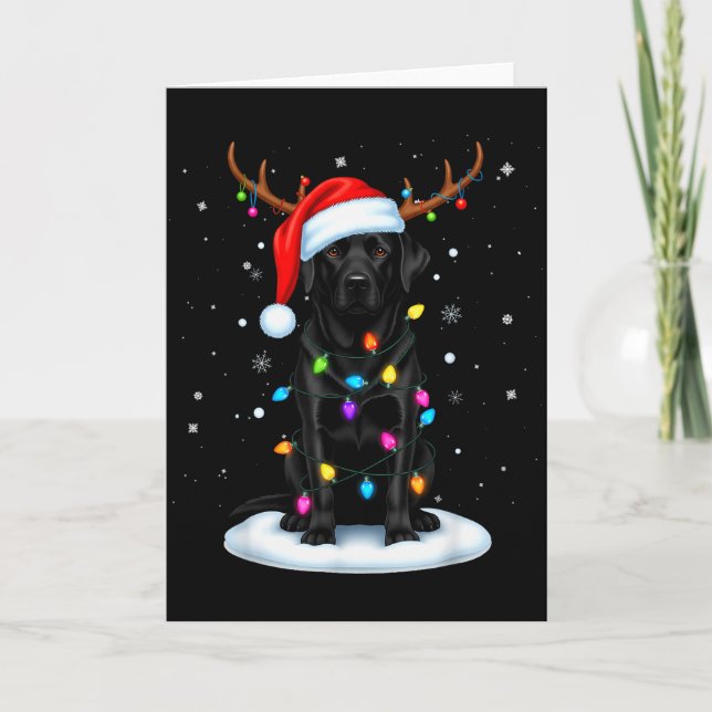 Black Lab Labrador Christmas Dog Reindeer Lights P Card (Front)