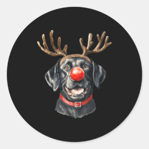 Black Lab Labrador Christmas Dog Reindeer Xmas Paj Classic Round Sticker