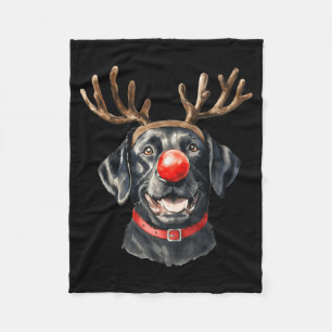 Black Lab Labrador Christmas Dog Reindeer Xmas Paj Fleece Blanket