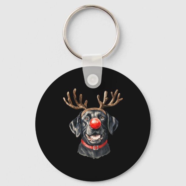 Black Lab Labrador Christmas Dog Reindeer Xmas Paj Keychain (Front)