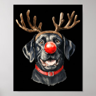 Black Lab Labrador Christmas Dog Reindeer Xmas Paj Poster
