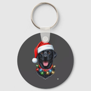 Black Lab Labrador Christmas Dog Santa Hat Light P Keychain