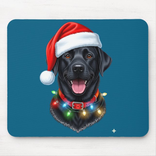 Black Lab Labrador Christmas Dog Santa Hat Light P Mouse Pad (Front)