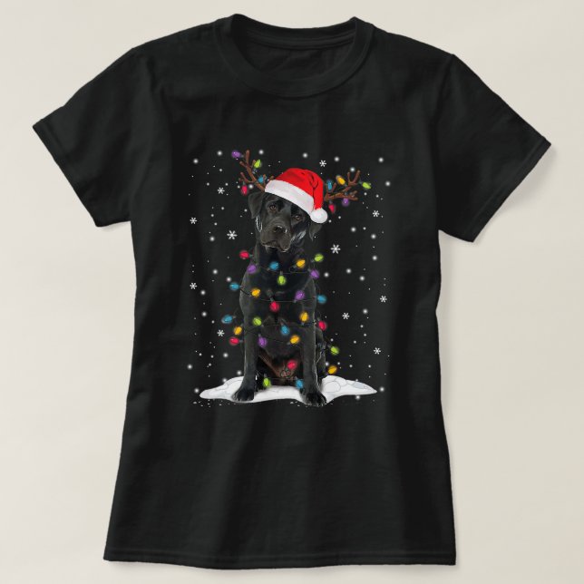 Black Lab Labrador Christmas Santa Hat Light Funny T-Shirt (Design Front)