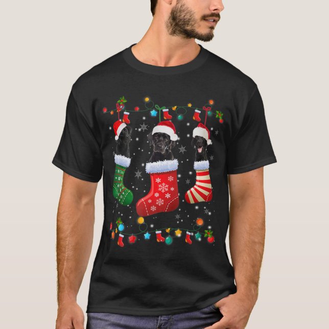 Black Lab Labrador Christmas Socks Funny Xmas Paja T-Shirt (Front)
