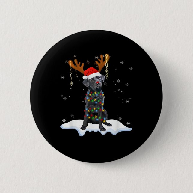 Black Lab Labrador Christmas Tree Light Pajama Dog 2 Inch Round Button (Front)