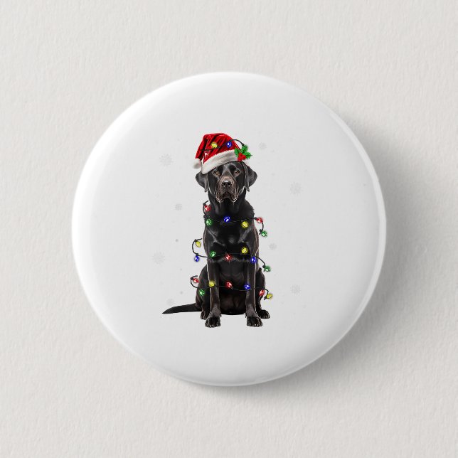 Black Lab Labrador Christmas Tree Light Pajama Dog 2 Inch Round Button (Front)