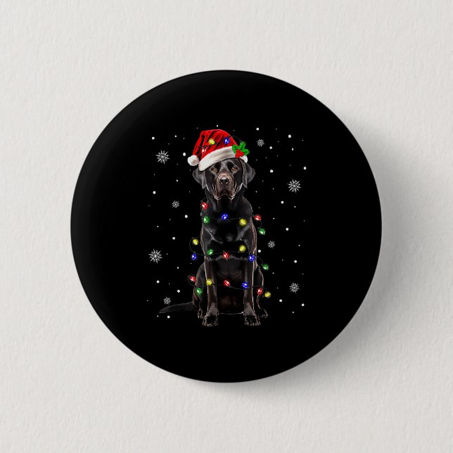 Black Lab Labrador Christmas Tree Light Pajama Dog 2 Inch Round Button (Front)