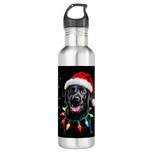 Black Lab Labrador Christmas Tree Light Pajama Dog 710 Ml Water Bottle