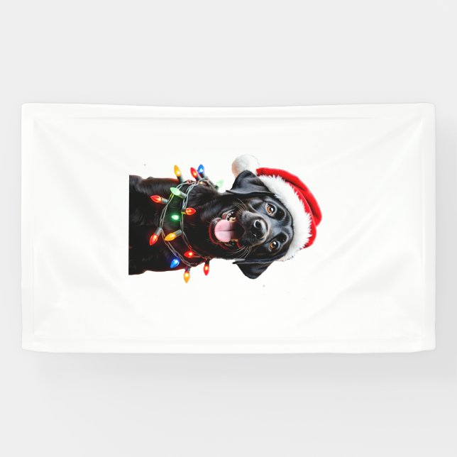 Black Lab Labrador Christmas Tree Light Pajama Dog Banner (Horizontal)