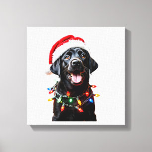 Black Lab Labrador Christmas Tree Light Pajama Dog Canvas Print