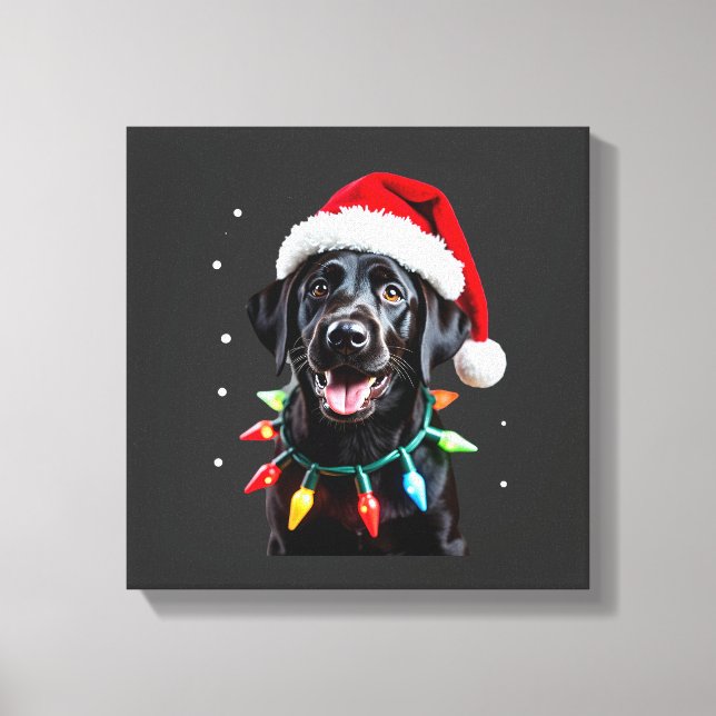Black Lab Labrador Christmas Tree Light Pajama Dog Canvas Print (Front)