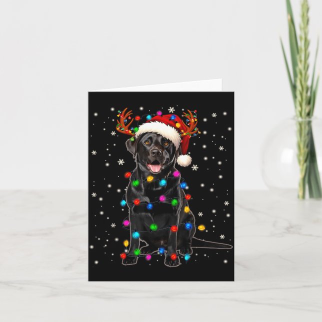 Black Lab Labrador Christmas Tree Light Pajama Dog Card (Front)